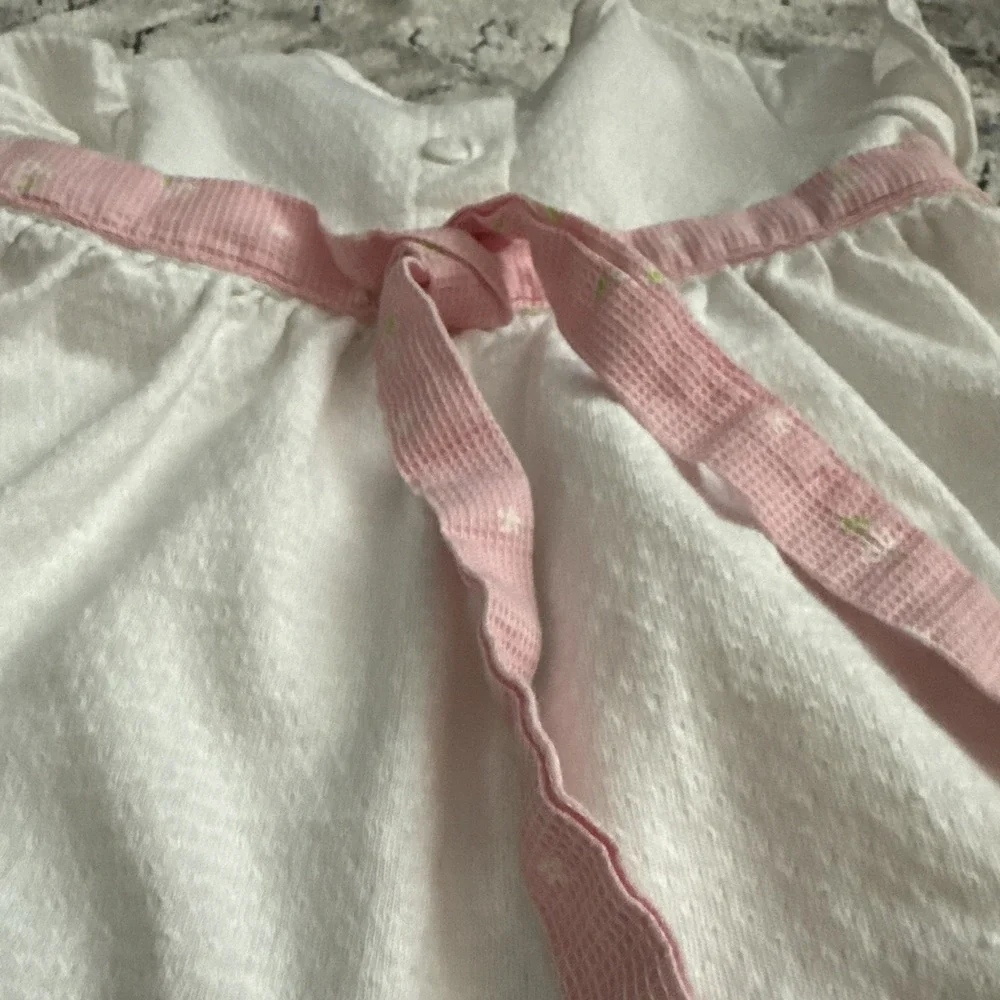 Vintage Disney Winnie the Pooh Pink Floral Embroidered Apron Dress Ruffle Sleeve